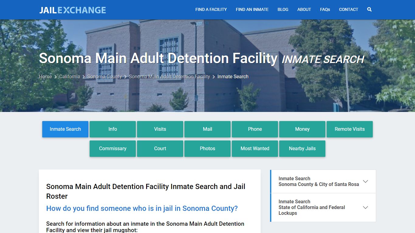 Sonoma Main Adult Detention Facility Inmate Search - Jail Exchange